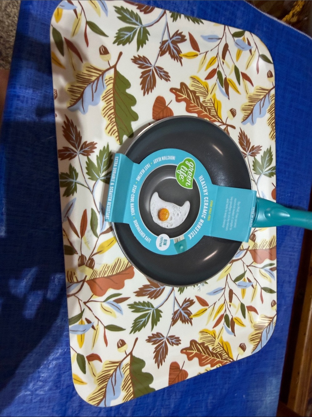 Room Essentials Teal Ceramic Nonstick Frying Pan and serving tray